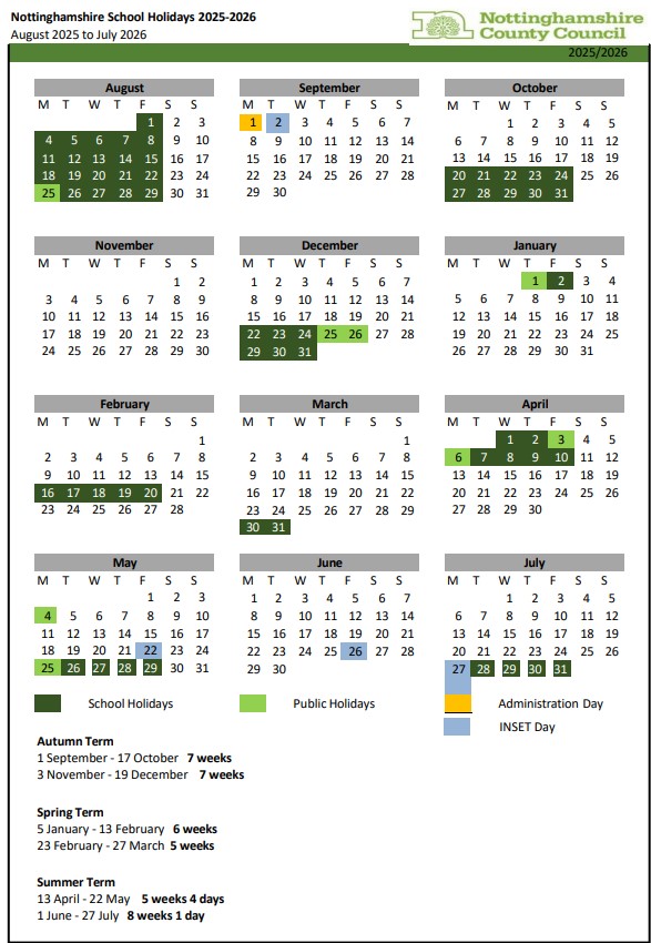 2025-2026 JPS School Holidays and INSET Dates